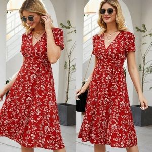 red floral summer dress